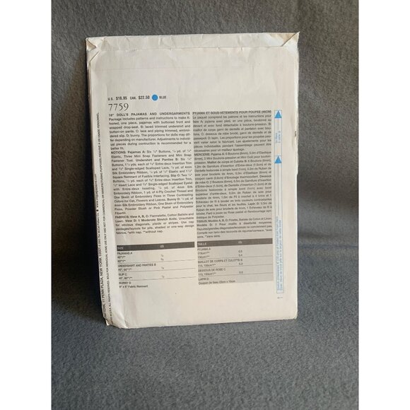 Vogue Doll Pajamas and Undergarments Teresa Layman Pattern 7759 - uncut - Picture 6 of 9